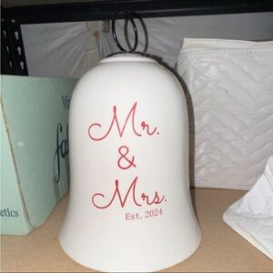 Mr. & Mrs. White Ceramic Bell with Red Script